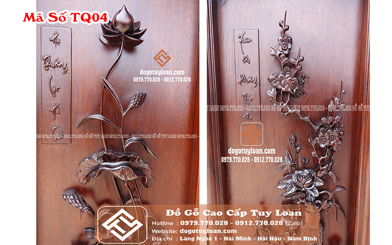 Tứ Qúy Siêu Đẹp Đục Kênh Bong Gỗ Gụ TQ04
